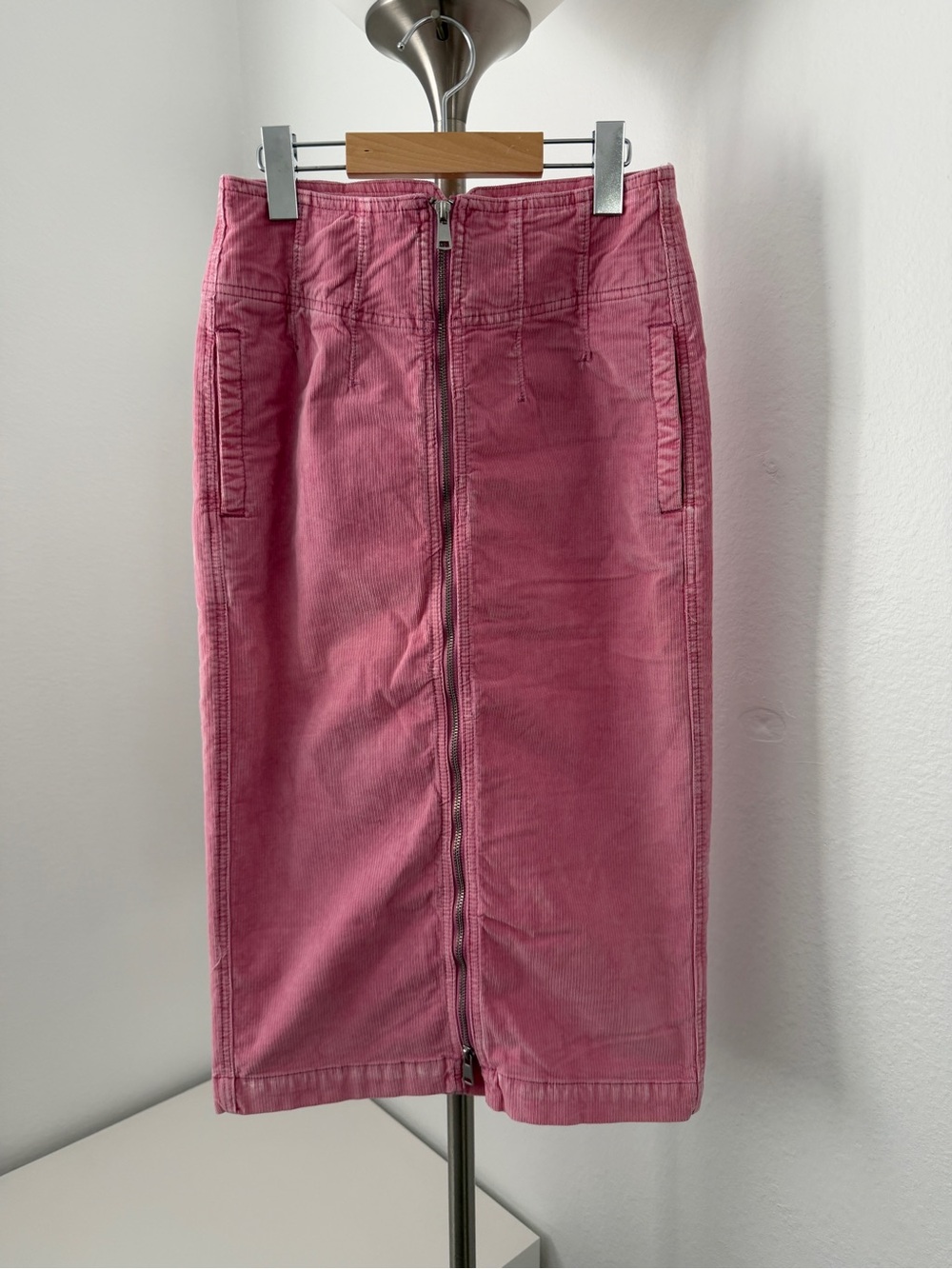 We The Free Rose Pink Corduroy Zip-Front Pencil Skirt